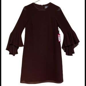 Maroon mesh sleeves dress
